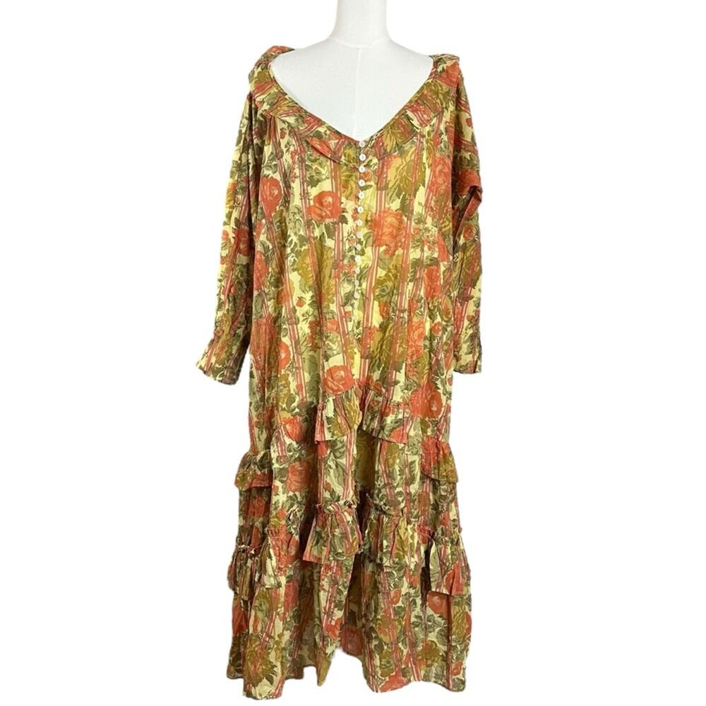 Free People Garden Wonders Maxi Dress Retro 70s Bohemian Floral Size XL - Picture 6 of 14